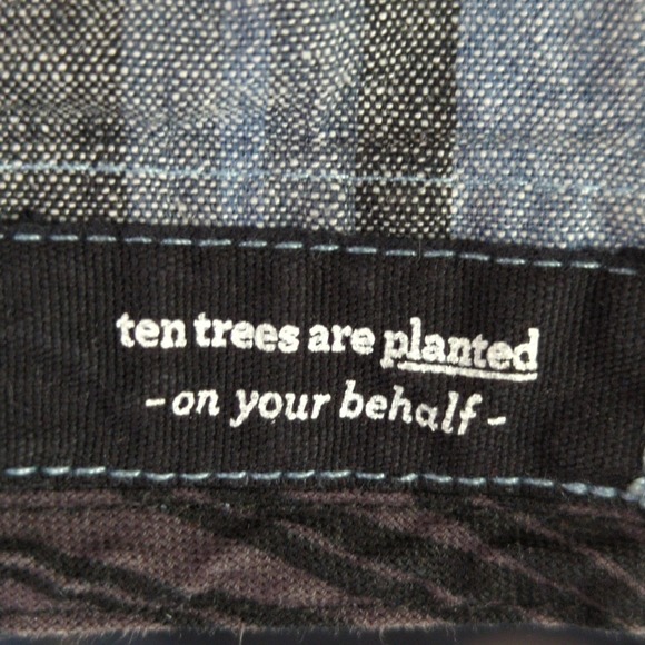 Tentree‎ Shirt Mens L Blue Striped Linen Cotton Hood - Picture 4 of 8